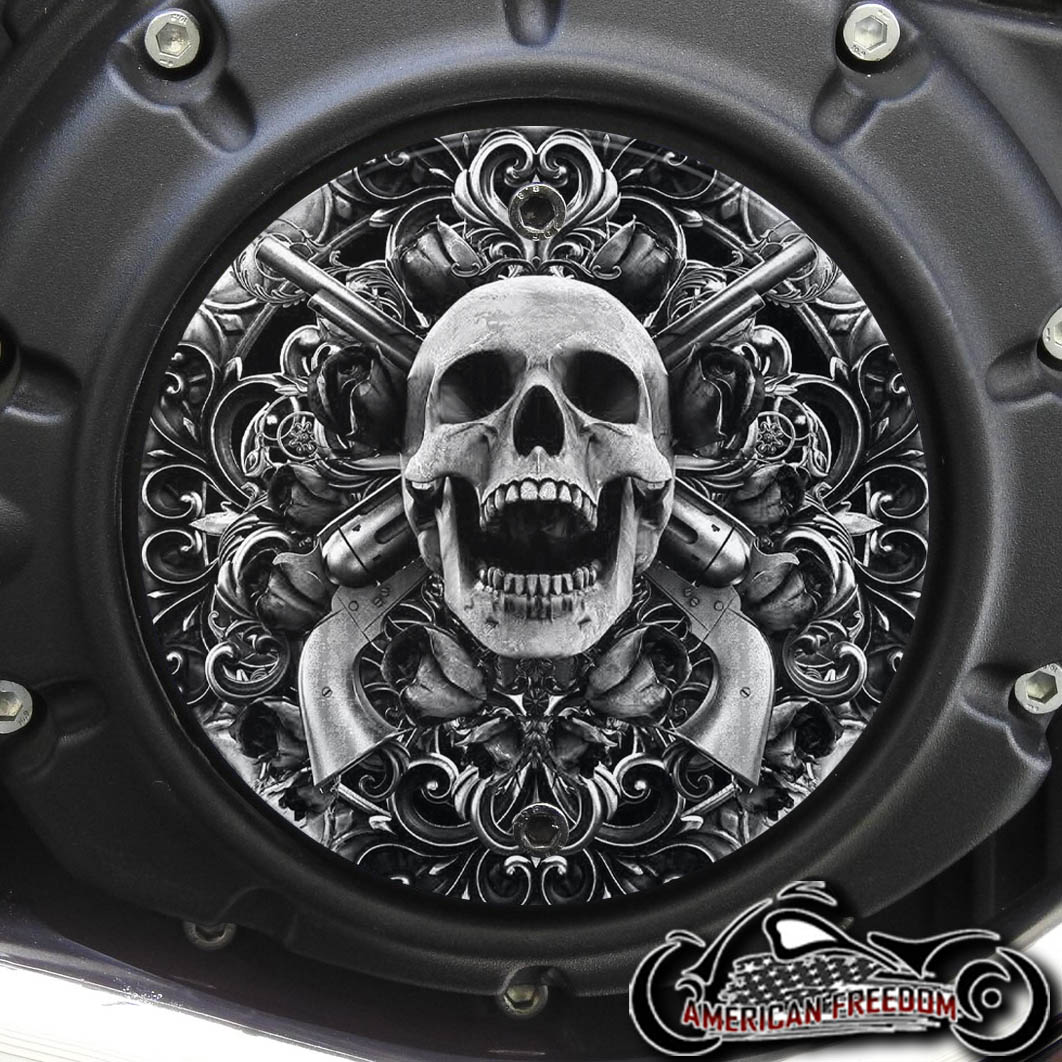 Indian Scout Derby Cover - Skull Guns (BW)